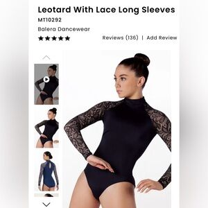 Balera Women’s Black Leotard w/Lace Long Sleeves, Size M